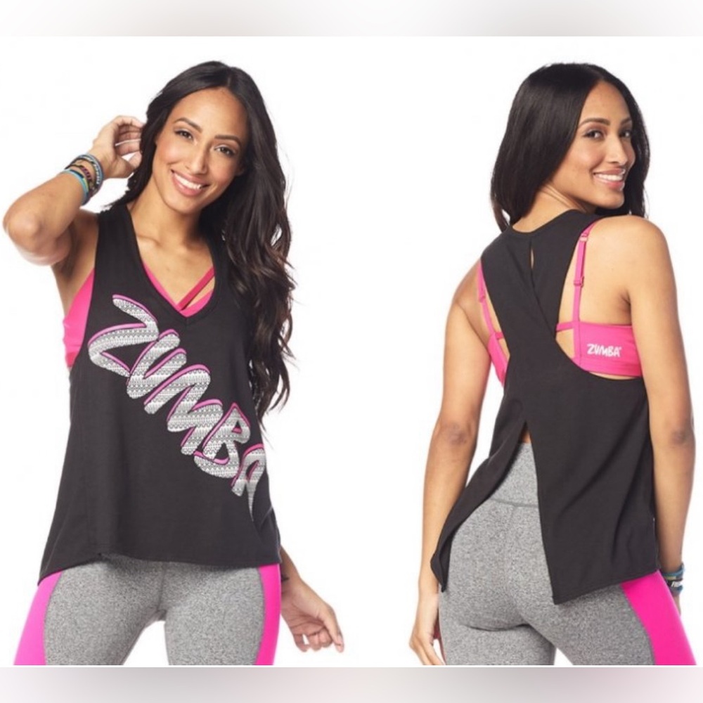 Zumba Open Back Tank sz Sm- Bold Black